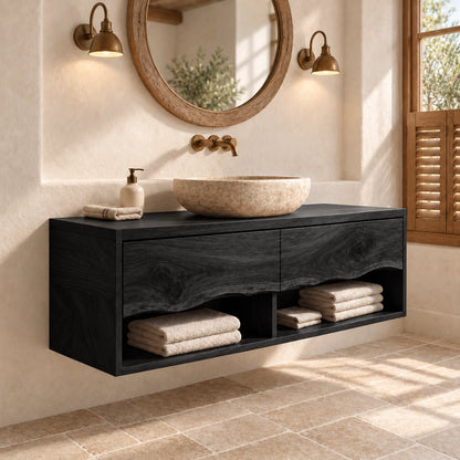 Traditional Bathroom Vanity with Curved Drawer Fronts in Natural Solid Wood - Woodenecho - 7