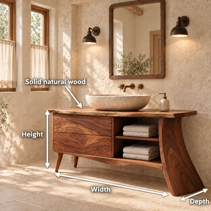 Traditional Bathroom Vanity with Curved Drawers and Open Storage Shelves - Woodenecho - 5