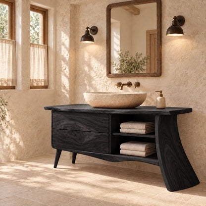Traditional Bathroom Vanity with Curved Drawers and Open Storage Shelves - Woodenecho - 6