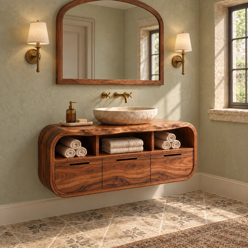 Traditional Bathroom Vanity with Curved Storage and Three Drawers - Woodenecho - 1