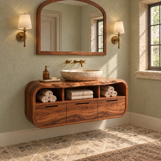 Traditional Bathroom Vanity with Curved Storage and Three Drawers - Woodenecho - 1