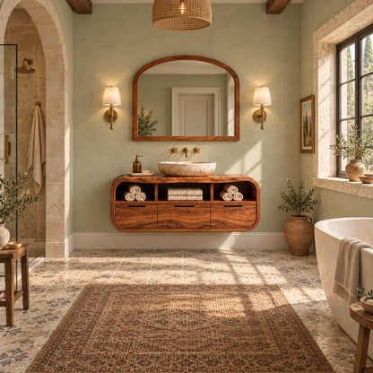 Traditional Bathroom Vanity with Curved Storage and Three Drawers - Woodenecho - 2