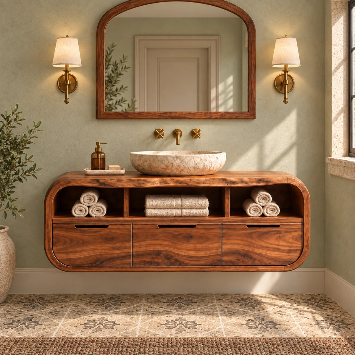 Traditional Bathroom Vanity with Curved Storage and Three Drawers - Woodenecho - 3