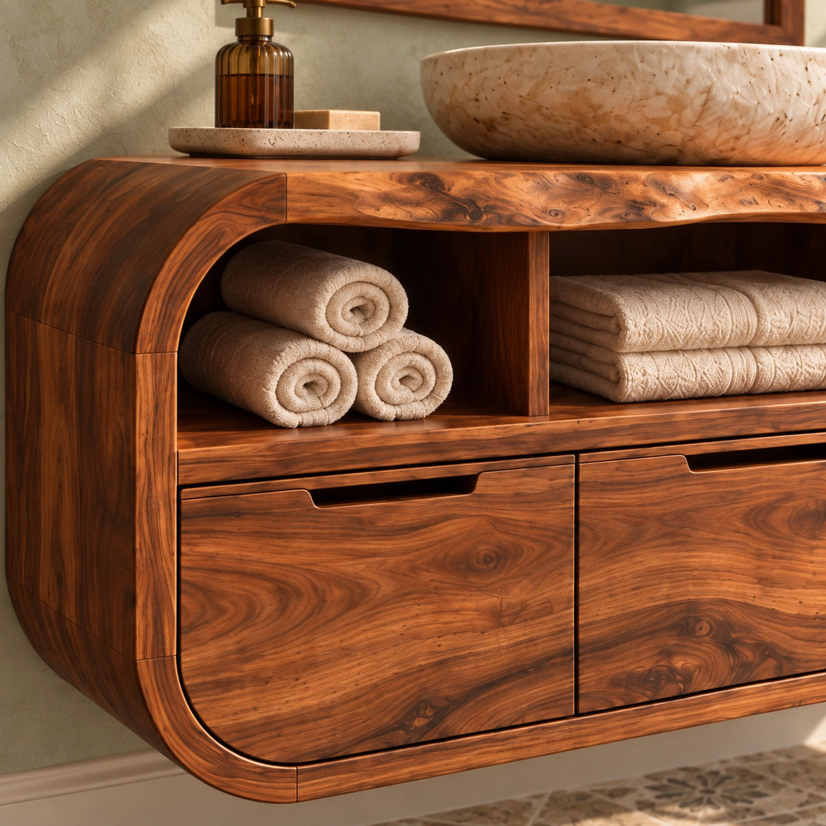 Traditional Bathroom Vanity with Curved Storage and Three Drawers - Woodenecho - 5