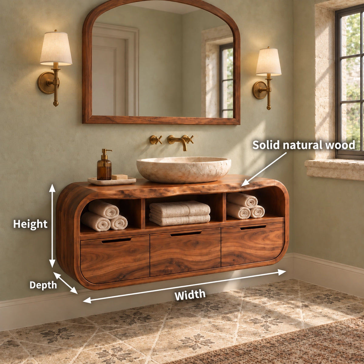 Traditional Bathroom Vanity with Curved Storage and Three Drawers - Woodenecho - 6