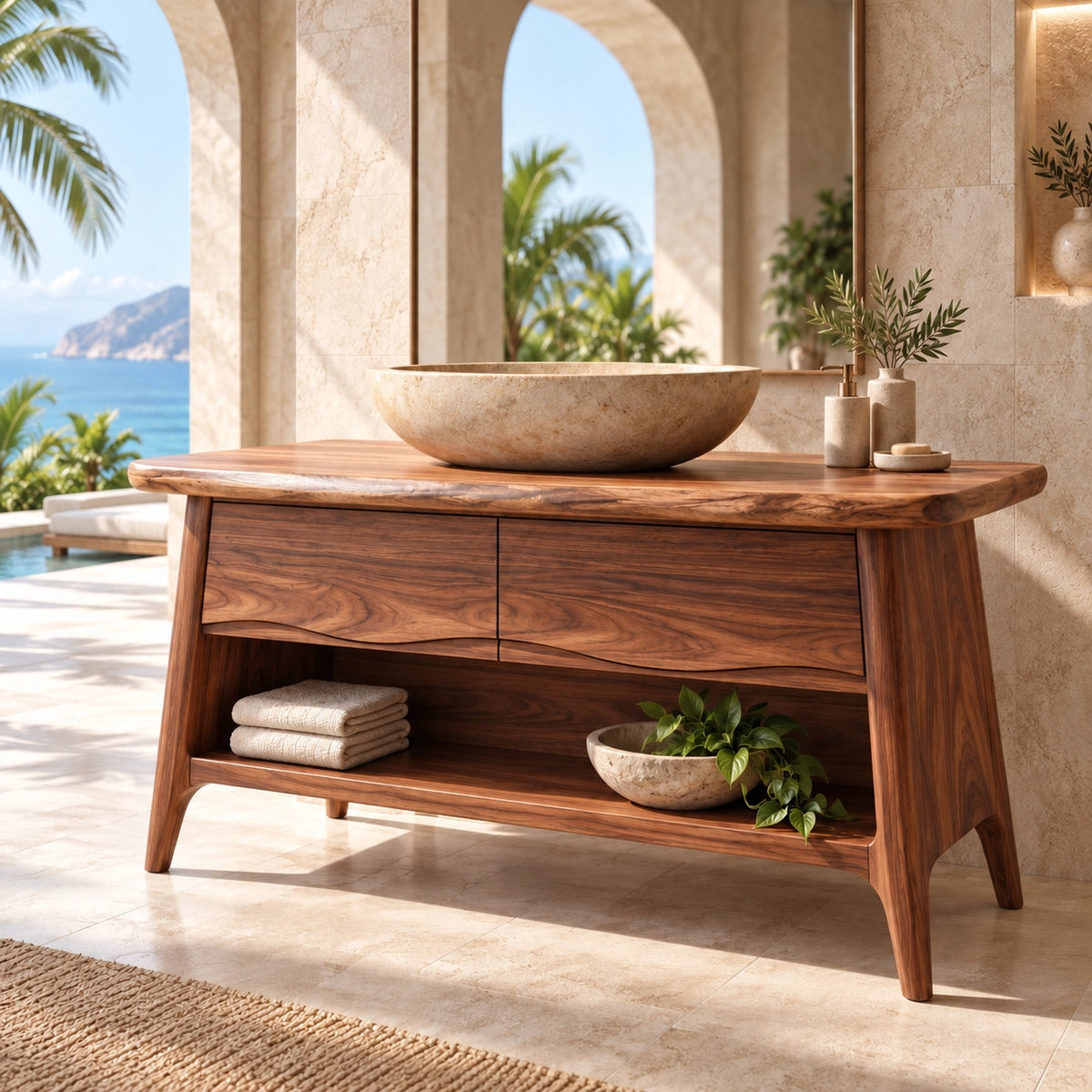 Traditional Bathroom Vanity with Double Drawers and Open Storage Shelf - Woodenecho - 1