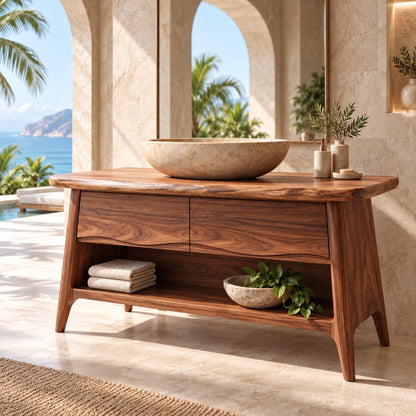 Traditional Bathroom Vanity with Double Drawers and Open Storage Shelf - Woodenecho - 1