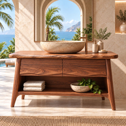 Traditional Bathroom Vanity with Double Drawers and Open Storage Shelf - Woodenecho - 3