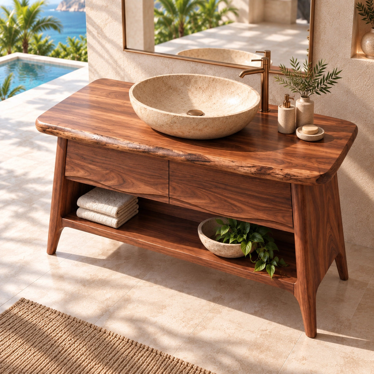 Traditional Bathroom Vanity with Double Drawers and Open Storage Shelf - Woodenecho - 4