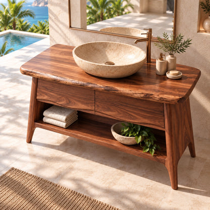 Traditional Bathroom Vanity with Double Drawers and Open Storage Shelf - Woodenecho - 4