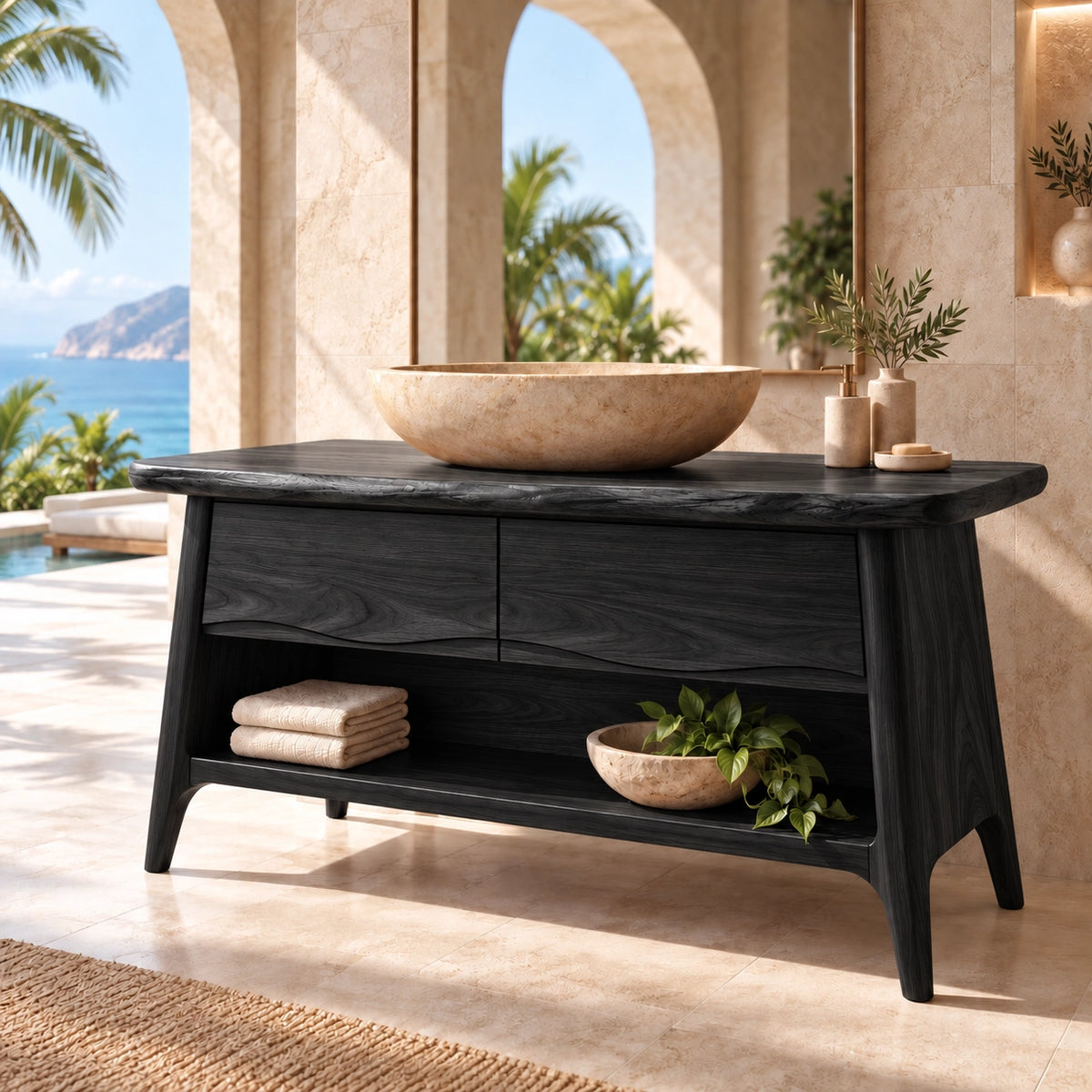 Traditional Bathroom Vanity with Double Drawers and Open Storage Shelf - Woodenecho - 7