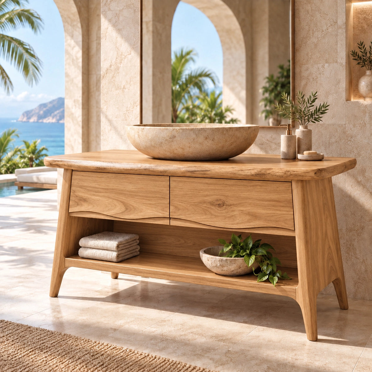 Traditional Bathroom Vanity with Double Drawers and Open Storage Shelf - Woodenecho - 8