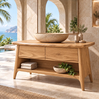 Traditional Bathroom Vanity with Double Drawers and Open Storage Shelf - Woodenecho - 8