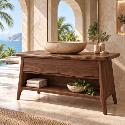 Traditional Bathroom Vanity with Double Drawers and Open Storage Shelf - Woodenecho - 9