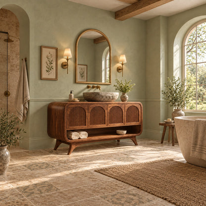 Traditional Bathroom Vanity with Fluted Arch Doors in Natural Solid Wood - Woodenecho - 2