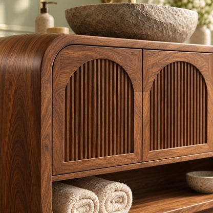 Traditional Bathroom Vanity with Fluted Arch Doors in Natural Solid Wood - Woodenecho - 5