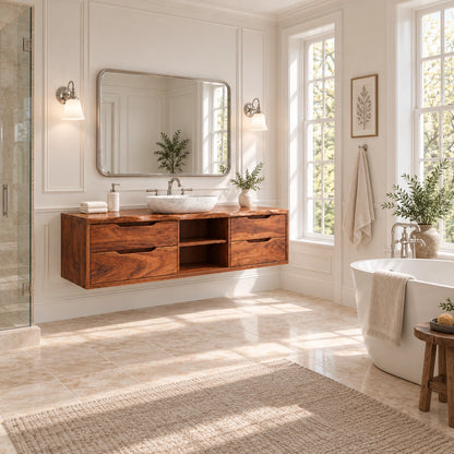 Traditional Bathroom Vanity with Four Drawers and Open Central Shelf - Woodenecho - 2