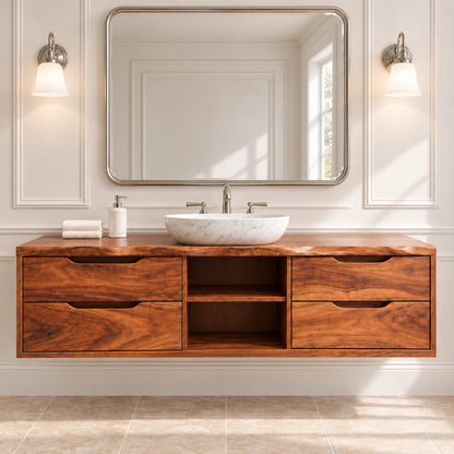Traditional Bathroom Vanity with Four Drawers and Open Central Shelf - Woodenecho - 3