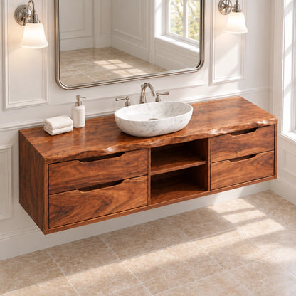 Traditional Bathroom Vanity with Four Drawers and Open Central Shelf - Woodenecho - 4