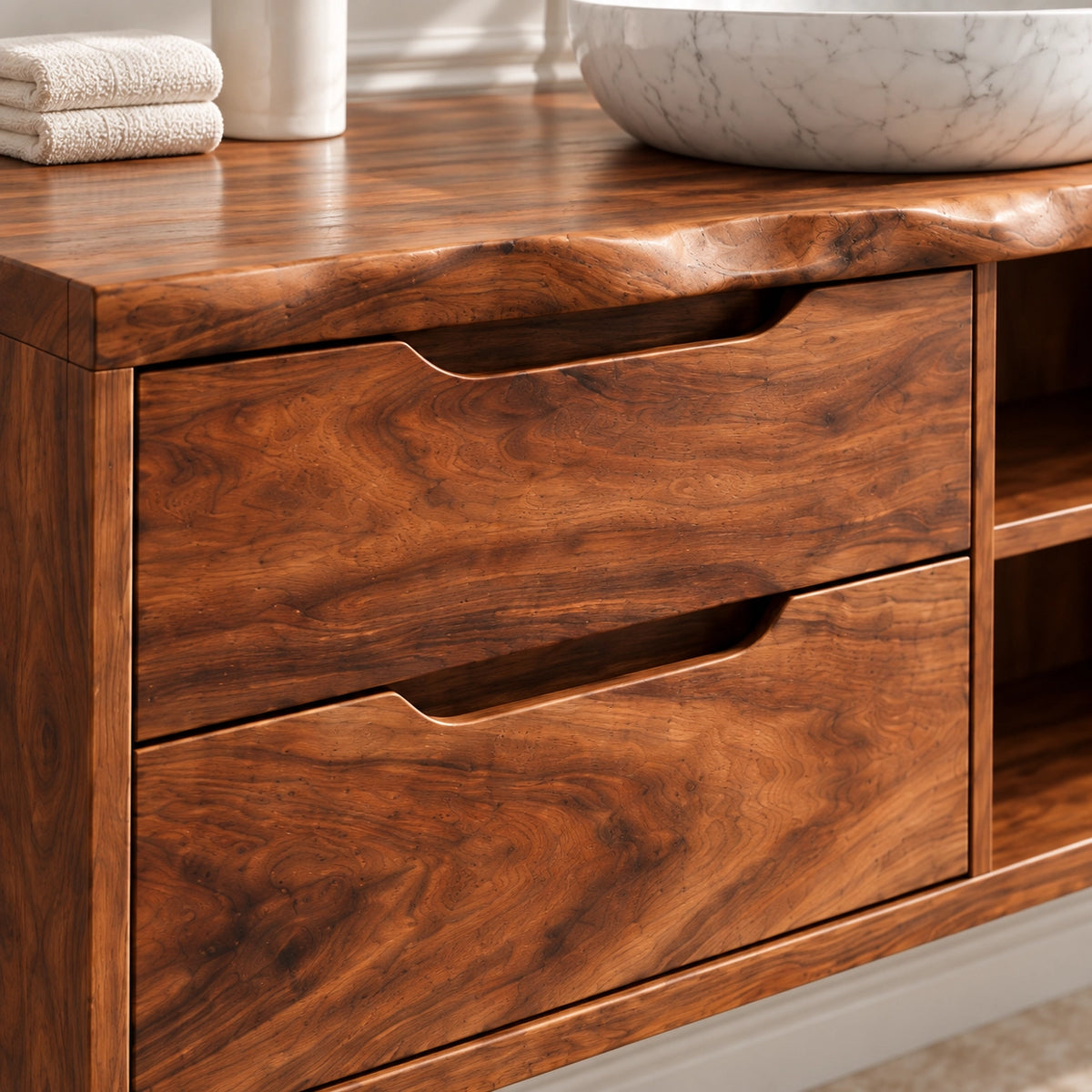 Traditional Bathroom Vanity with Four Drawers and Open Central Shelf - Woodenecho - 5