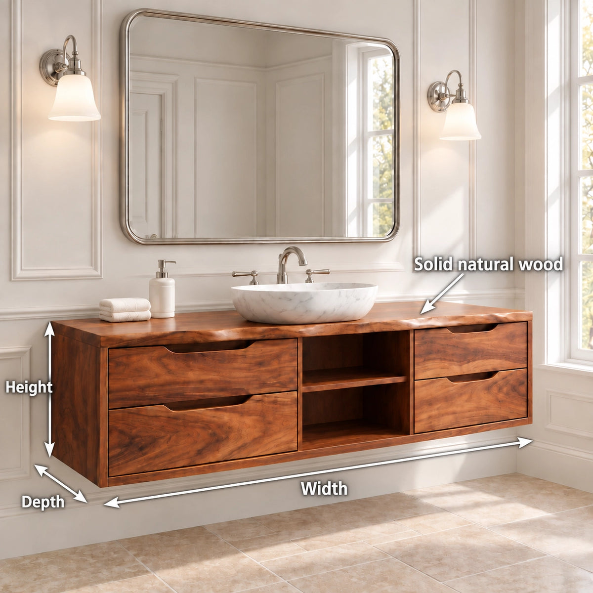 Traditional Bathroom Vanity with Four Drawers and Open Central Shelf - Woodenecho - 6