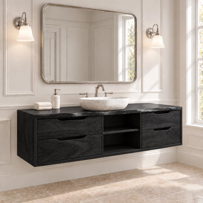 Traditional Bathroom Vanity with Four Drawers and Open Central Shelf - Woodenecho - 7