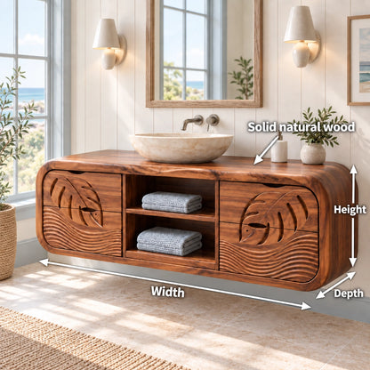 Traditional Bathroom Vanity with Leaf-Carved Doors and Open Storage - Woodenecho - 6