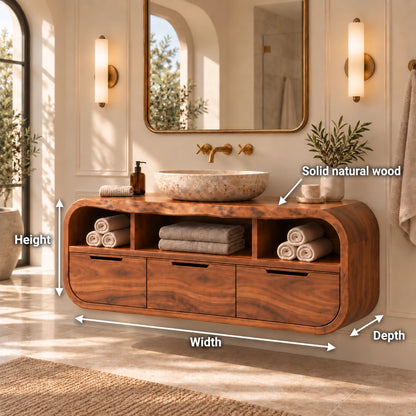 Traditional Bathroom Vanity with Rounded Storage Drawers in Natural Solid Wood - Woodenecho - 6