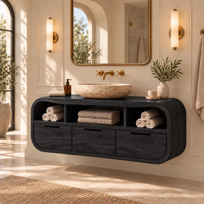 Traditional Bathroom Vanity with Rounded Storage Drawers in Natural Solid Wood - Woodenecho - 7
