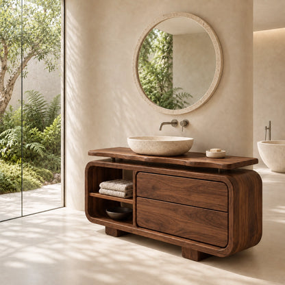 Traditional Bathroom Vanity with Rounded Storage Drawers in Natural Solid Wood - Woodenecho - 8