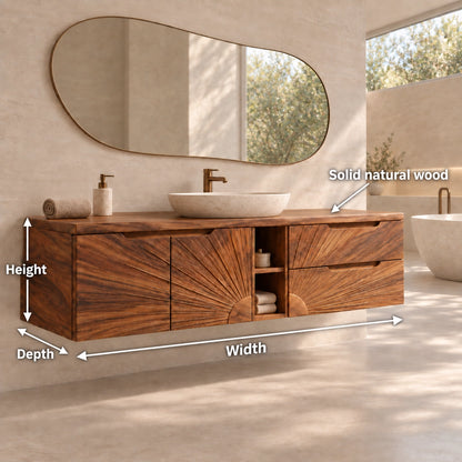 Traditional Bathroom Vanity with Sunburst Carved Doors in Natural Solid Wood - Woodenecho - 6