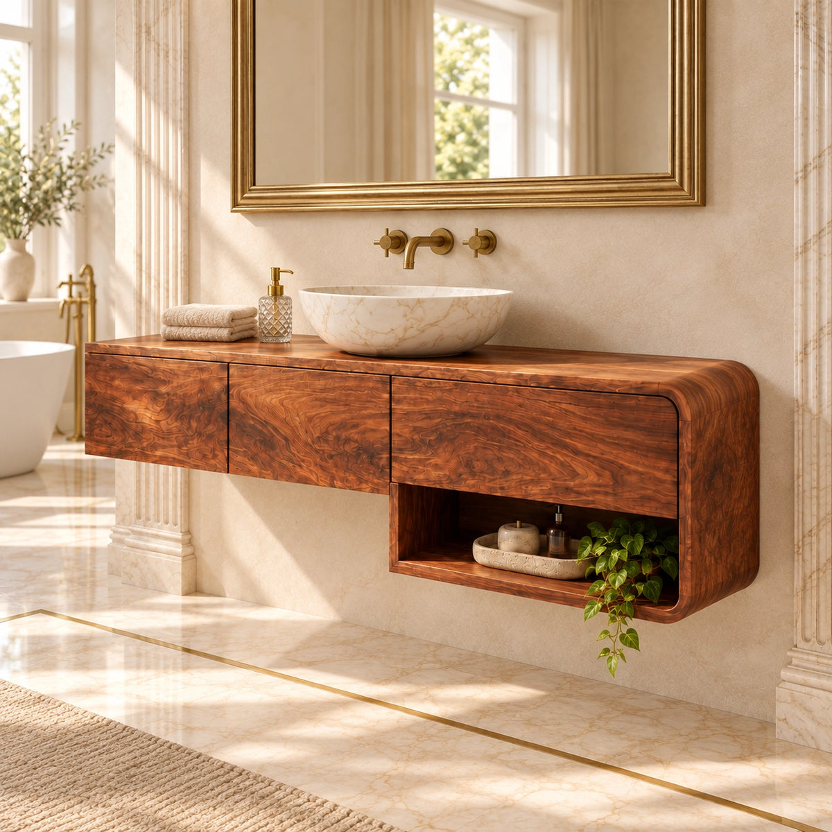 Traditional Bathroom Vanity with Three Drawers and Open Storage Shelf - Woodenecho - 1