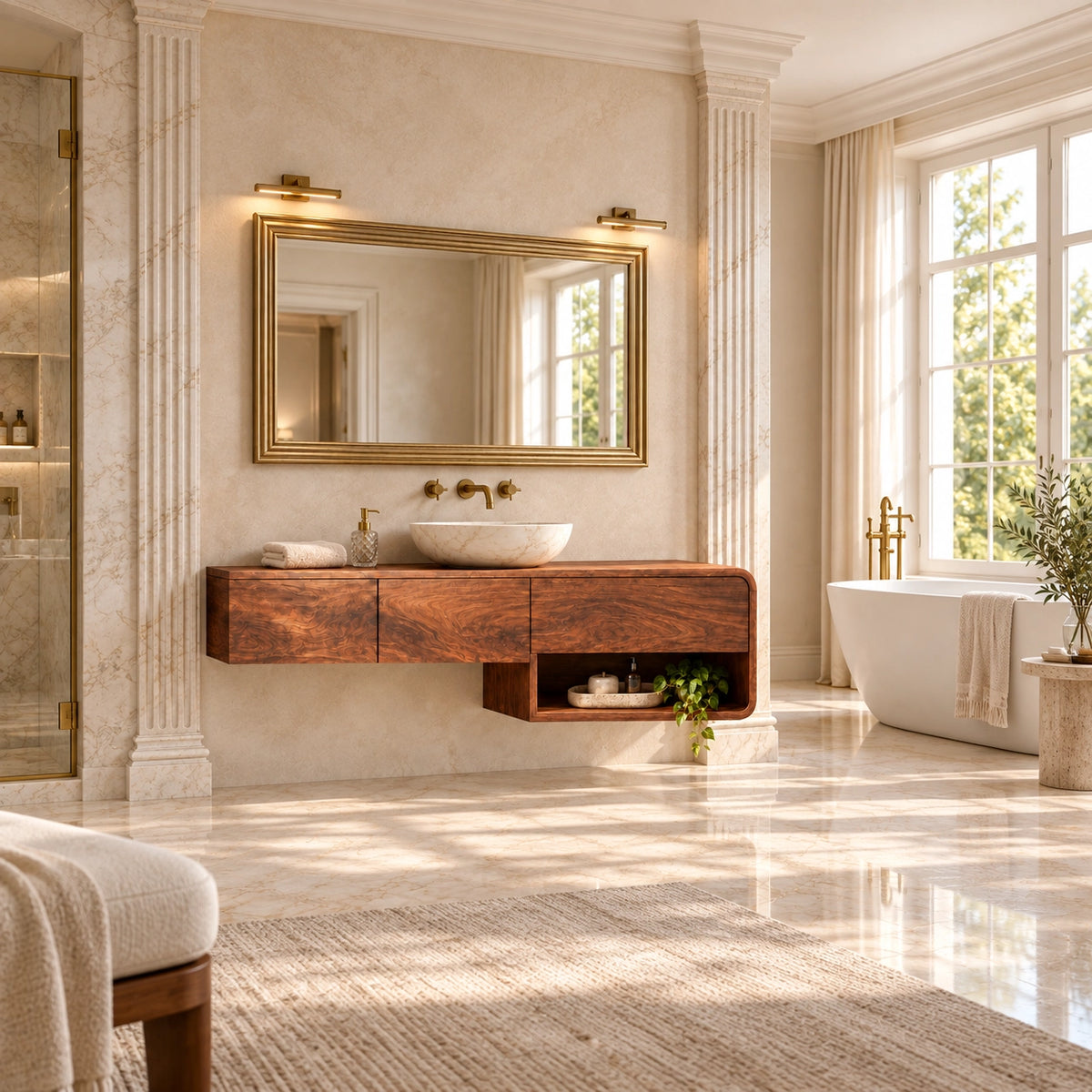 Traditional Bathroom Vanity with Three Drawers and Open Storage Shelf - Woodenecho - 2