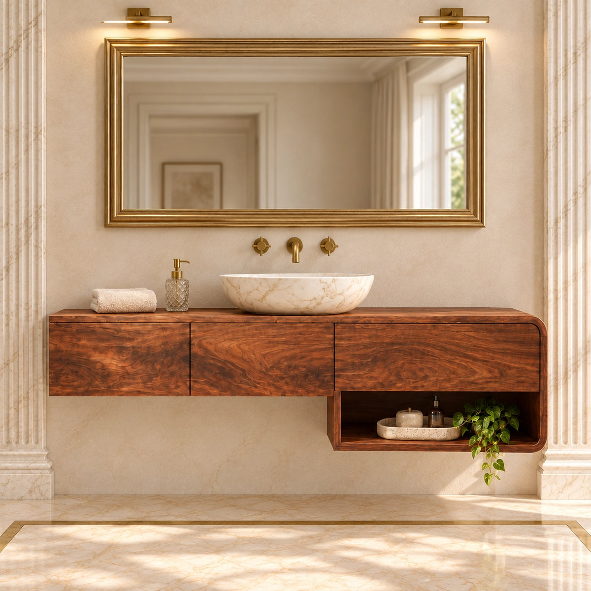 Traditional Bathroom Vanity with Three Drawers and Open Storage Shelf - Woodenecho - 3