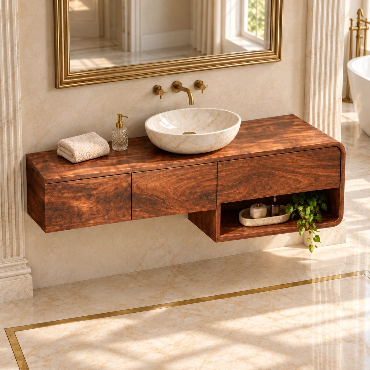 Traditional Bathroom Vanity with Three Drawers and Open Storage Shelf - Woodenecho - 4