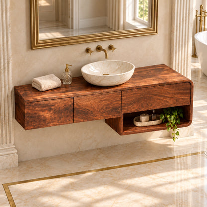 Traditional Bathroom Vanity with Three Drawers and Open Storage Shelf - Woodenecho - 4