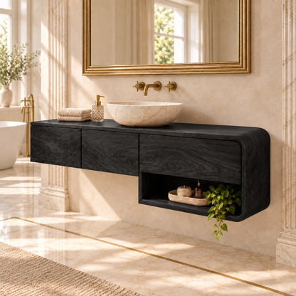 Traditional Bathroom Vanity with Three Drawers and Open Storage Shelf - Woodenecho - 7