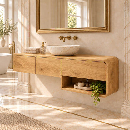 Traditional Bathroom Vanity with Three Drawers and Open Storage Shelf - Woodenecho - 8