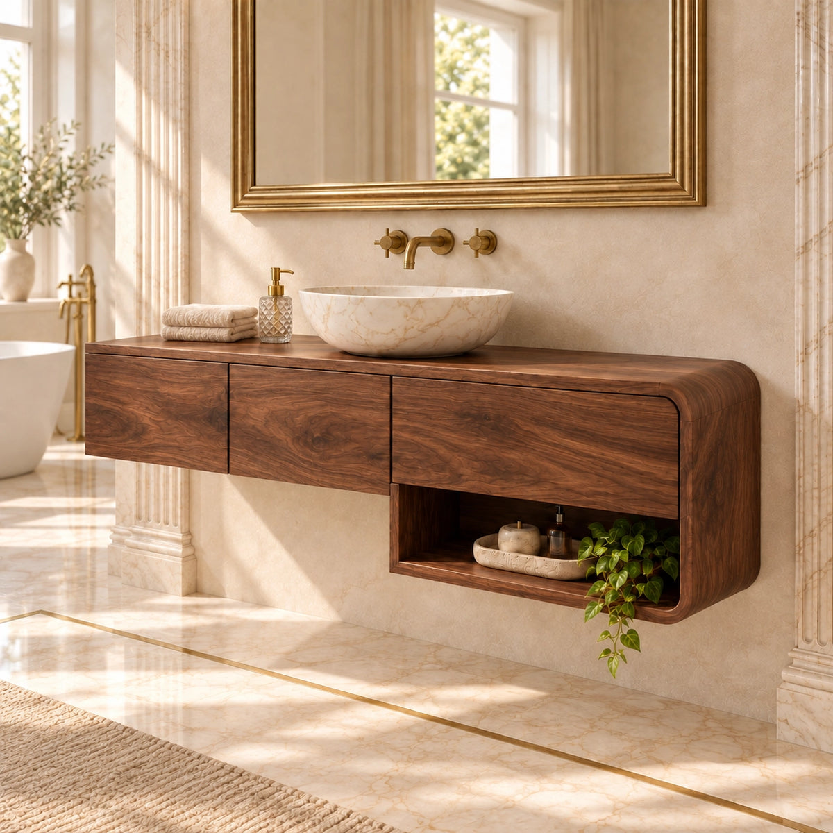 Traditional Bathroom Vanity with Three Drawers and Open Storage Shelf - Woodenecho - 9