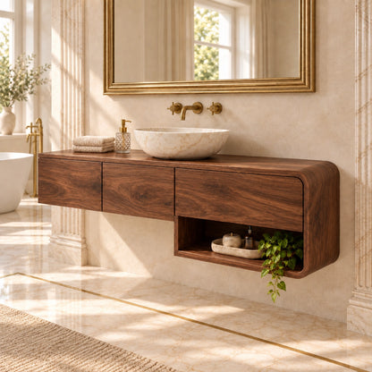 Traditional Bathroom Vanity with Three Drawers and Open Storage Shelf - Woodenecho - 9