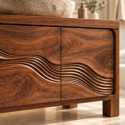 Traditional Bathroom Vanity with Wave-Carved Cabinet Doors in Natural Solid Wood - Woodenecho - 6