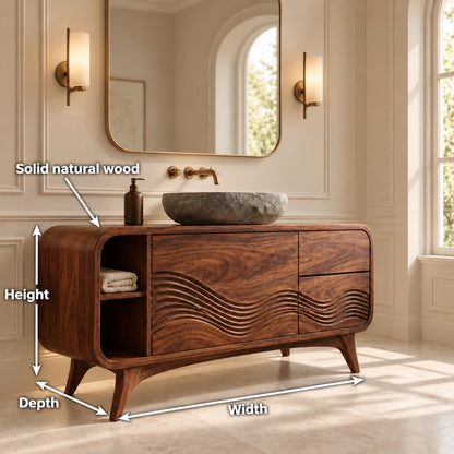 Traditional Bathroom Vanity with Wave-Carved Design in Natural Solid Wood - Woodenecho - 6