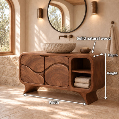 Traditional Bathroom Vanity with Wave-Carved Doors and Open Storage - Woodenecho - 6