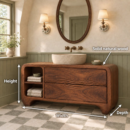 Traditional Bathroom Vanity with Wave-Carved Drawers and Open Side Shelf - Woodenecho - 6