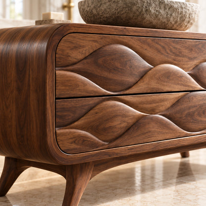 Traditional Bathroom Vanity with Wave-Carved Drawers and Open Side Storage - Woodenecho - 5