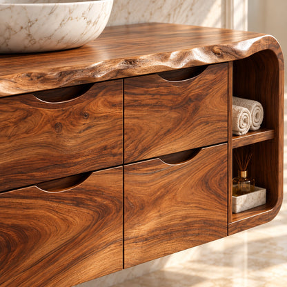 Traditional Bathroom Vanity with Wave-Carved Drawers and Open Side Storage - Woodenecho - 5
