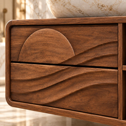 Traditional Bathroom Vanity with Wave-Carved Drawers and Open Side Storage - Woodenecho - 5