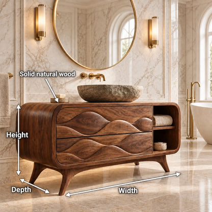Traditional Bathroom Vanity with Wave-Carved Drawers and Open Side Storage - Woodenecho - 6