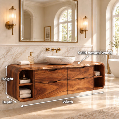 Traditional Bathroom Vanity with Wave-Carved Drawers and Open Side Storage - Woodenecho - 6