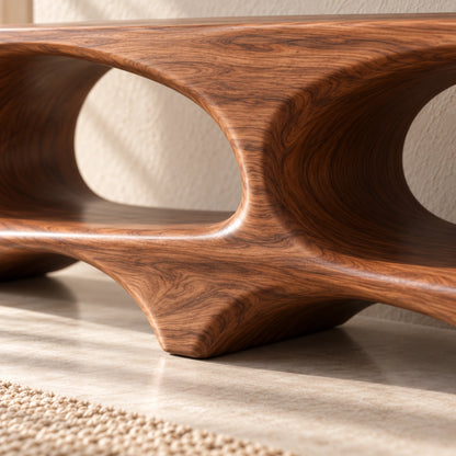 TV Stand with Biomorphic Oval Openings in Natural Solid Wood for Living - Woodenecho - 5